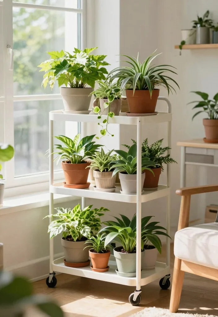 14 Plant Stand Ideas That Fit Tight Corners and Small Spaces - 10. Compact Plant Carts 1