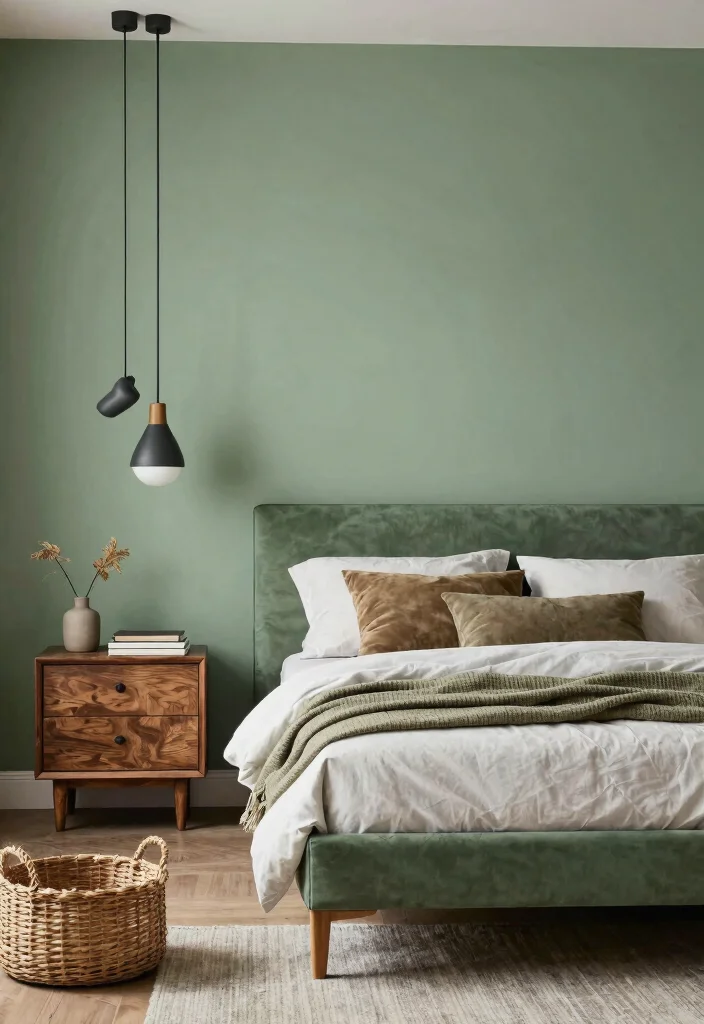 14 Sage Green Farmhouse Bedroom Ideas That Feel Calm Not Cold - 12. Mixing Modern with Rustic 1