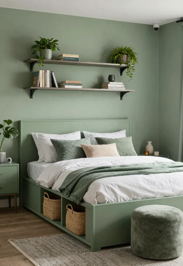 14 Sage Green Farmhouse Bedroom Ideas That Feel Calm Not Cold - 13. Thoughtful Storage Solutions 1
