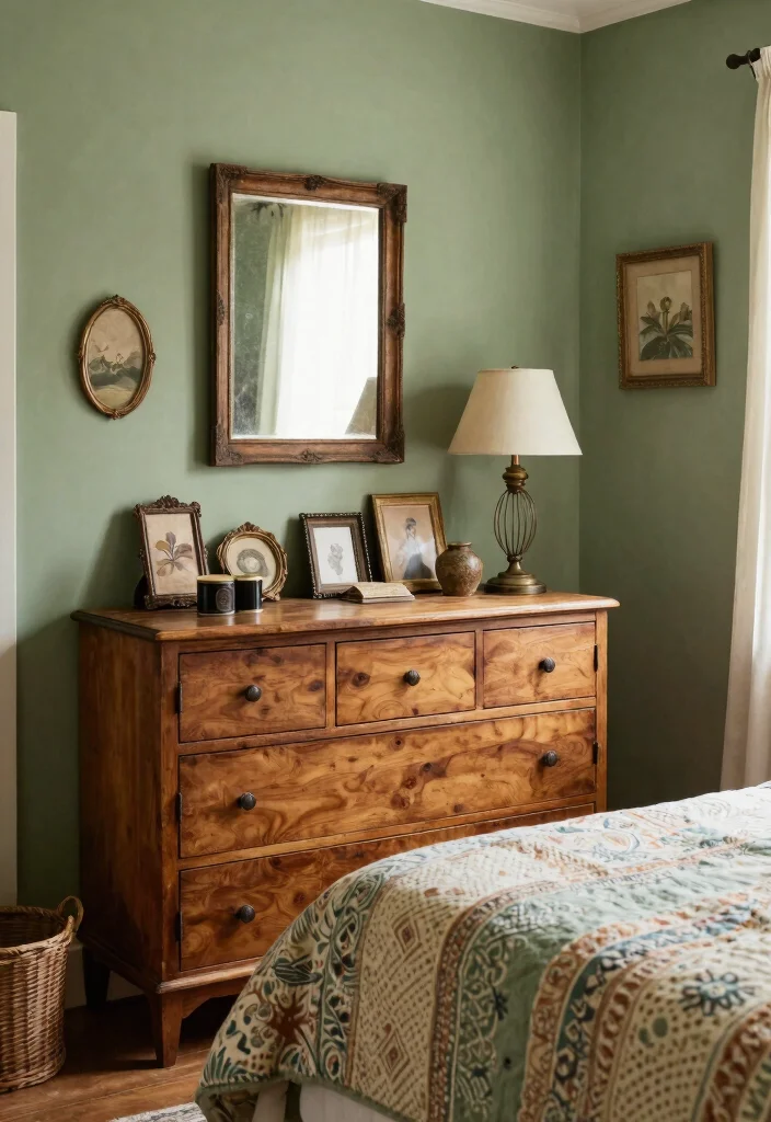 14 Sage Green Farmhouse Bedroom Ideas That Feel Calm Not Cold - 4. Vintage Finds for Character 1