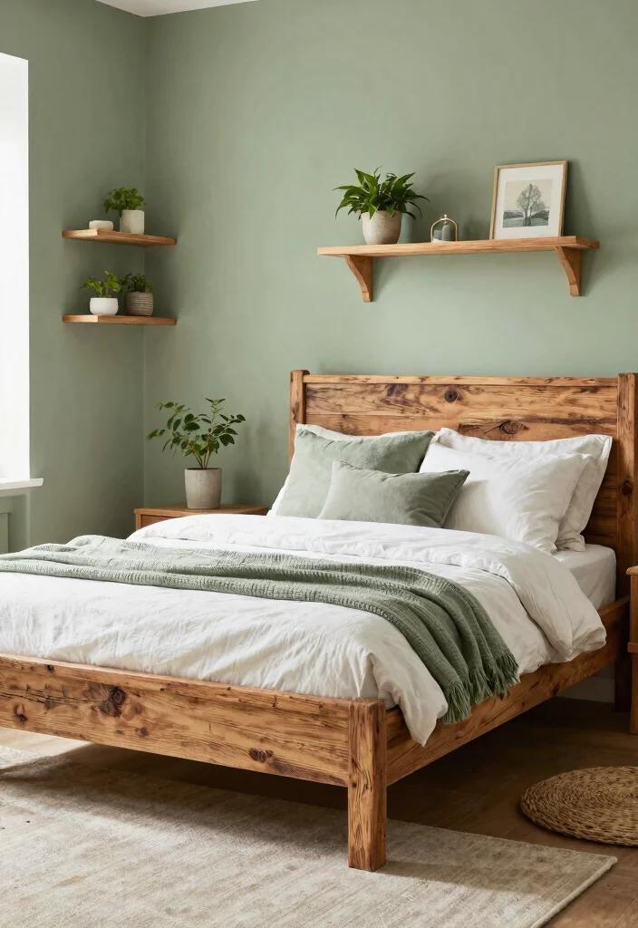 14 Sage Green Farmhouse Bedroom Ideas That Feel Calm Not Cold - 7. Rustic Wood Elements 1