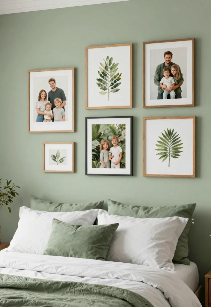 14 Sage Green Farmhouse Bedroom Ideas That Feel Calm Not Cold - 8. Personalized Artwork 1