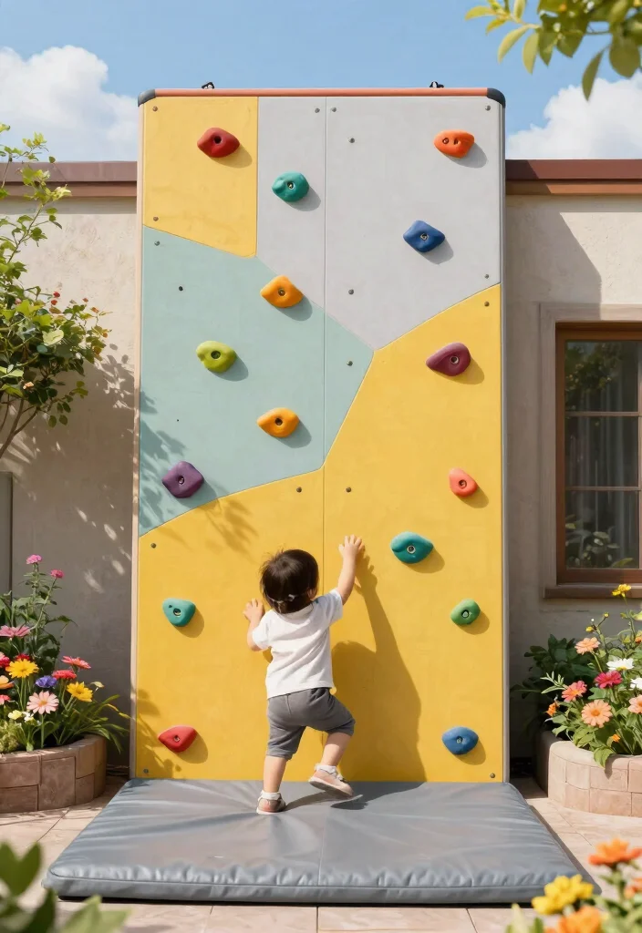 14 Toddler Outdoor Play Area Ideas for Small Yards and Tight Budgets - 10. Vertical Climbing Wall 1