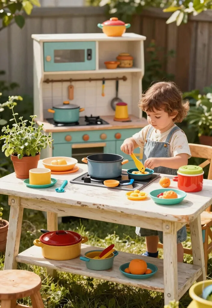 14 Toddler Outdoor Play Area Ideas for Small Yards and Tight Budgets - 11. Compact Outdoor Kitchen 1