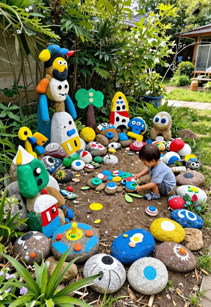 14 Toddler Outdoor Play Area Ideas for Small Yards and Tight Budgets - 13. Garden Art Installation 1