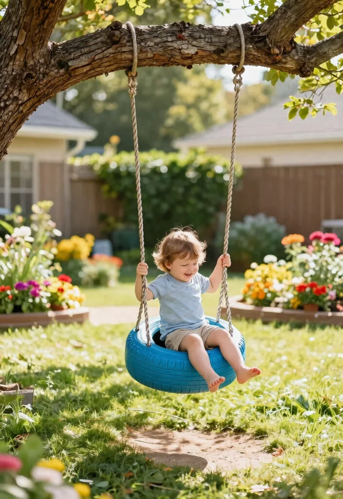 14 Toddler Outdoor Play Area Ideas for Small Yards and Tight Budgets - 4. Upcycled Tire Swings 1