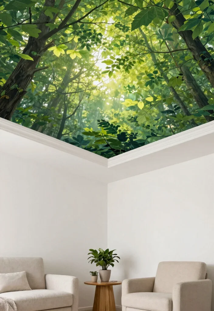 14 Wallpaper on Ceiling Concepts That Cover Popcorn Without Scraping - 1. Nature-Inspired Mural 1