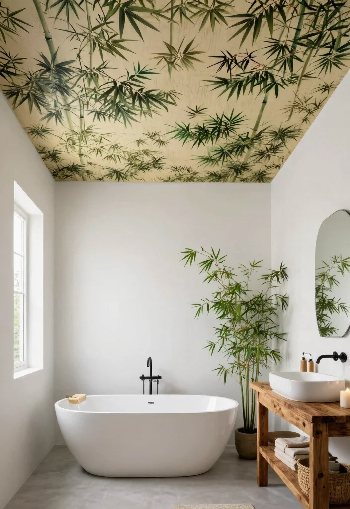 14 Wallpaper on Ceiling Concepts That Cover Popcorn Without Scraping - 11. Natural Textures with Bamboo 1