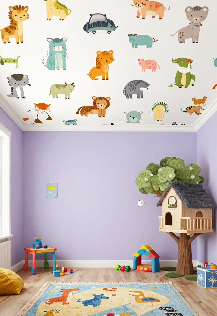 14 Wallpaper on Ceiling Concepts That Cover Popcorn Without Scraping - 12. Playful Animal Prints 1