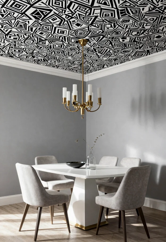 14 Wallpaper on Ceiling Concepts That Cover Popcorn Without Scraping - 5. Statement Black and White Designs 1
