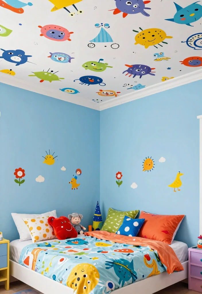 14 Wallpaper on Ceiling Concepts That Cover Popcorn Without Scraping - 6. Whimsical Cartoon Themes 1