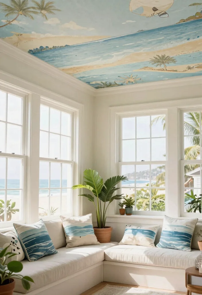 14 Wallpaper on Ceiling Concepts That Cover Popcorn Without Scraping - 7. Coastal Inspirations 1