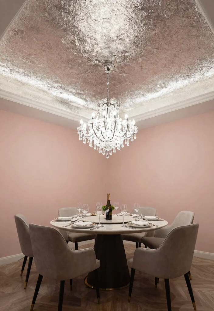 14 Wallpaper on Ceiling Concepts That Cover Popcorn Without Scraping - 9. Metallic Accents 1