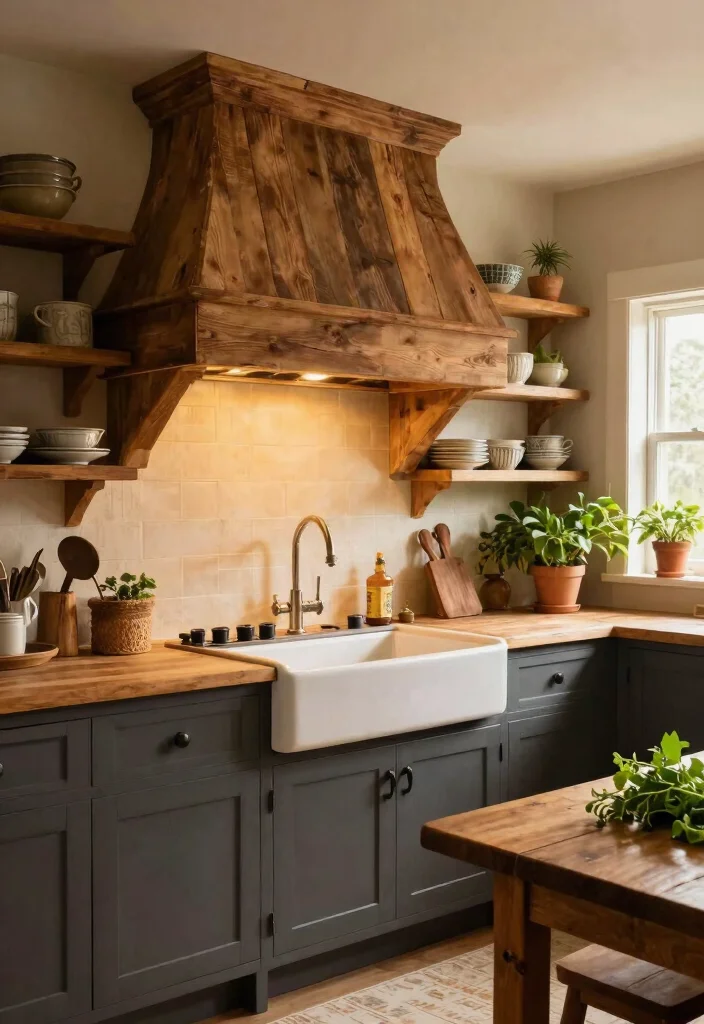 15 Farmhouse Vent Hood Ideas That Hide Builder-Grade Appliances - 1. Reclaimed Wood Charm 1