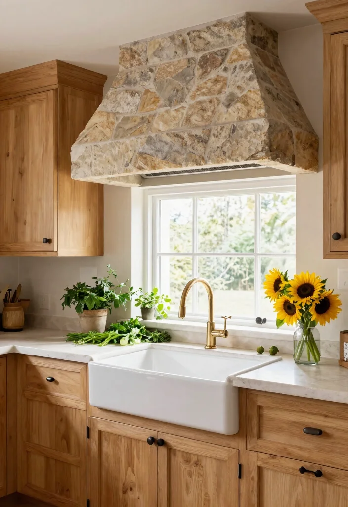 15 Farmhouse Vent Hood Ideas That Hide Builder-Grade Appliances - 4. Rustic Stone Beauty 1