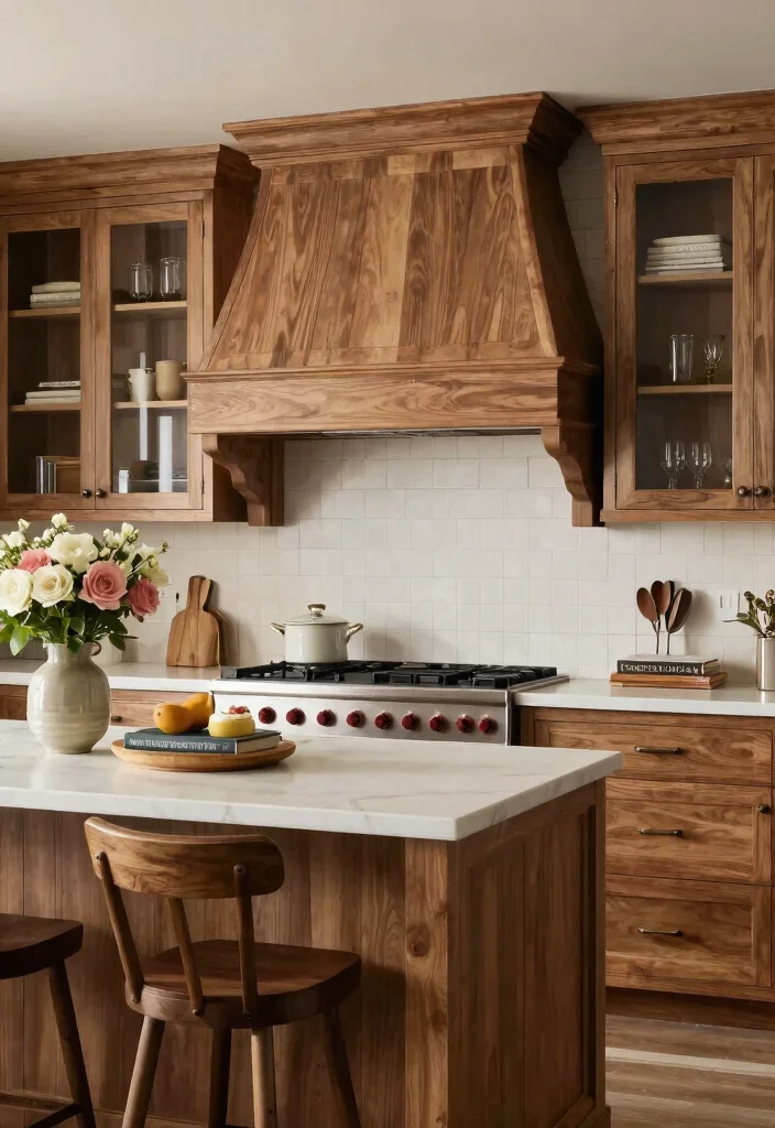 15 Farmhouse Vent Hood Ideas That Hide Builder-Grade Appliances - 7. Farmhouse Chic Wrap-Around 1