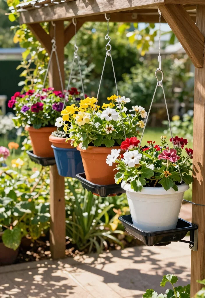 15 Hanging Flower Pots That Don't Need Daily Watering in Summer - 11. Hanging Flower Pots with Drip Trays 1