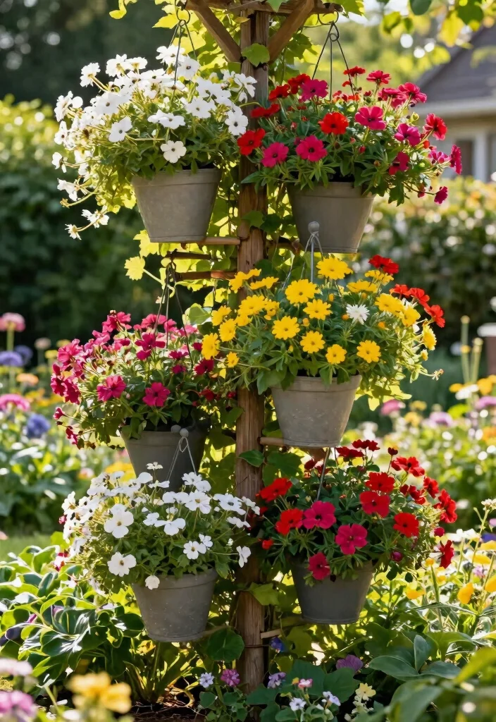 15 Hanging Flower Pots That Don't Need Daily Watering in Summer - 15. Seasonal Blooms in Hanging Pots 1