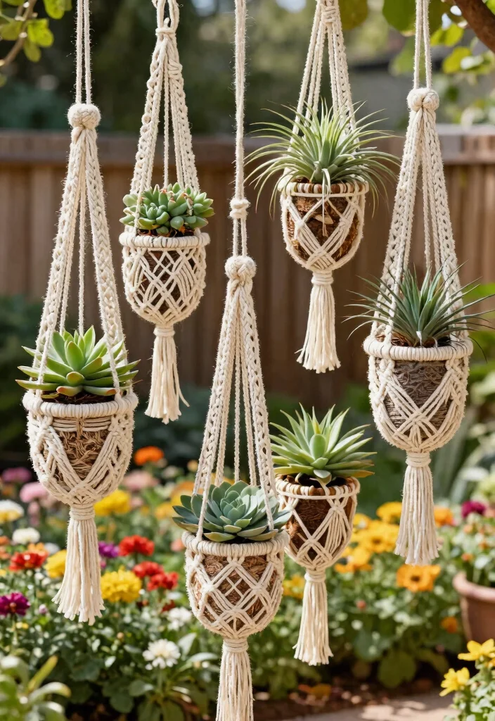 15 Hanging Flower Pots That Don't Need Daily Watering in Summer - 2. Macramé Hanging Planters: Boho Vibes 1