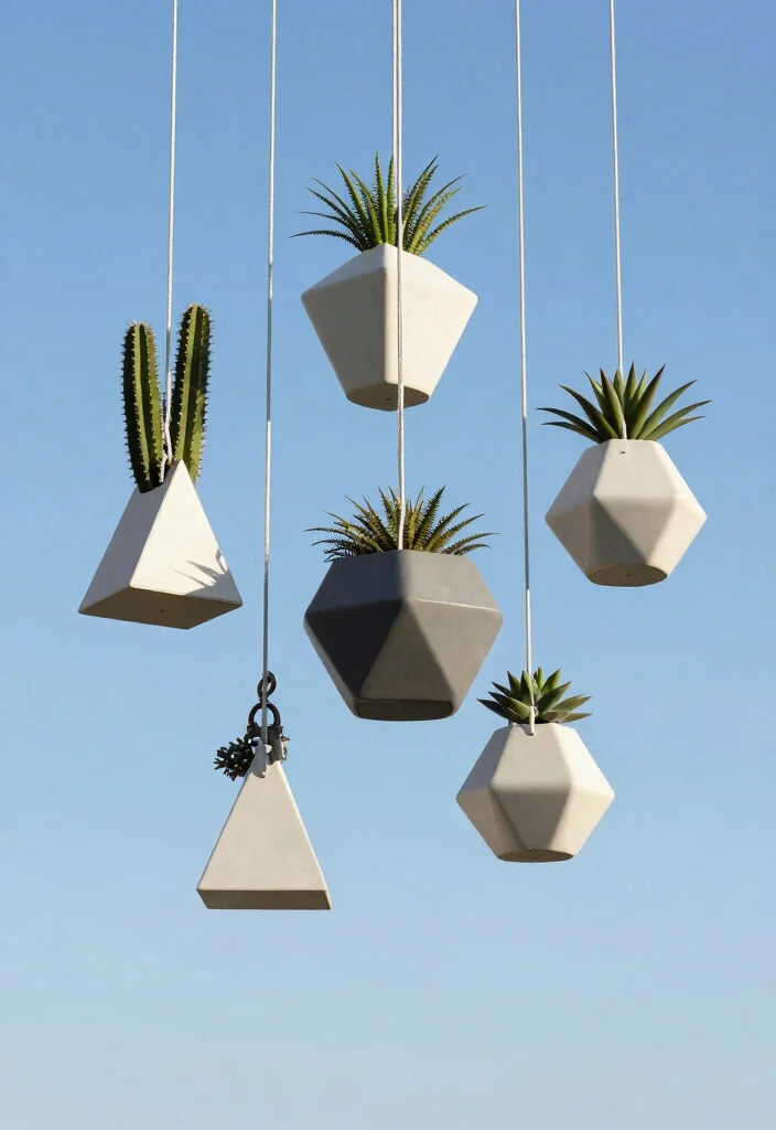 15 Hanging Flower Pots That Don't Need Daily Watering in Summer - 6. Modern Geometric Hanging Flower Pots 1