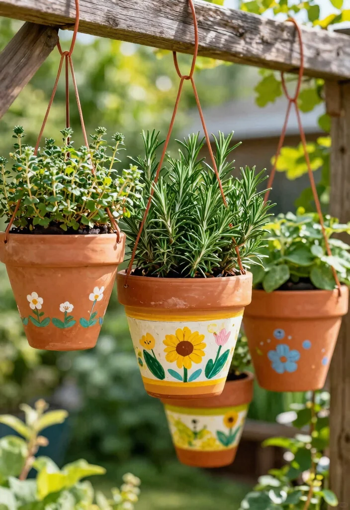 15 Hanging Flower Pots That Don't Need Daily Watering in Summer - 7. Colorful Terracotta Hanging Pots 1