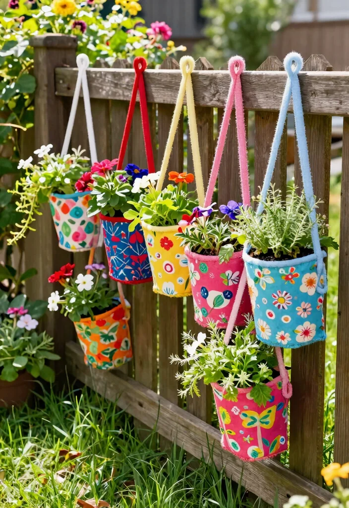 15 Hanging Flower Pots That Don't Need Daily Watering in Summer - 9. DIY Fabric Hanging Planters 1