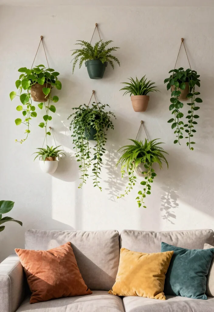 15 Indoor Plant Trellis Ideas That Support Vines Without Wall Damage - 10. Wall-Mounted Hanging Planters 1