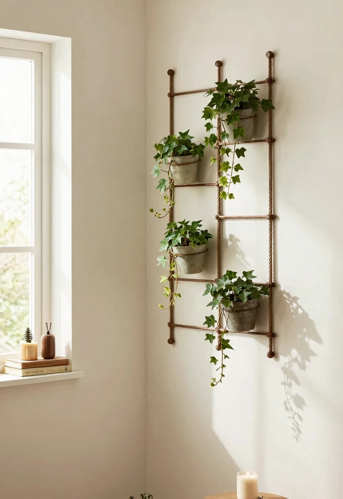 15 Indoor Plant Trellis Ideas That Support Vines Without Wall Damage - 14. Tension Rod Trellis 1