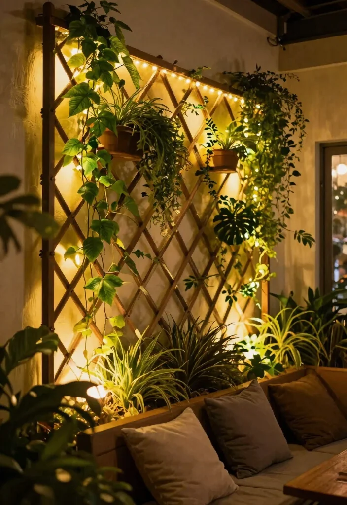15 Indoor Plant Trellis Ideas That Support Vines Without Wall Damage - 15. Trellis with Integrated Lighting 1