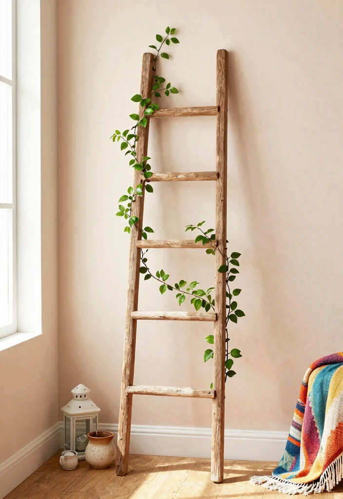 15 Indoor Plant Trellis Ideas That Support Vines Without Wall Damage - 2. Ladder Trellis 1