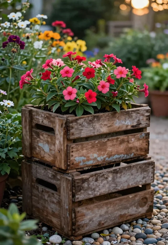 15 Mandevilla Planter Ideas That Support Heavy Vines and Blooms - 12. Vintage Crates as Planters 1
