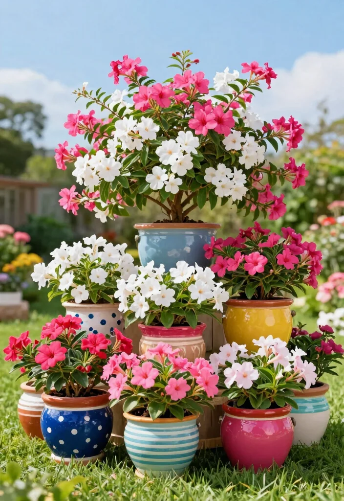 15 Mandevilla Planter Ideas That Support Heavy Vines and Blooms - 4. Colorful Ceramic Pots 1
