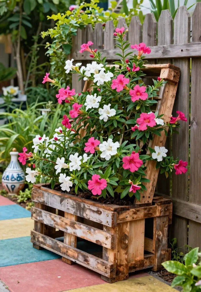 15 Mandevilla Planter Ideas That Support Heavy Vines and Blooms - 9. DIY Pallet Planter 1