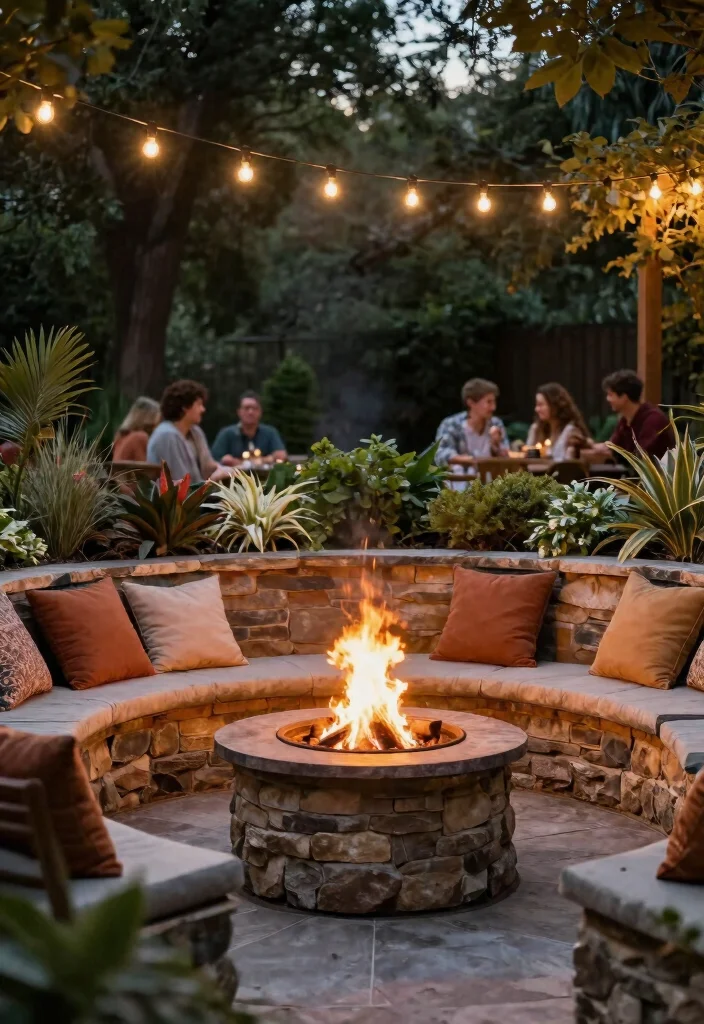 15 Outdoor Fire Pit Ideas for Backyards That Don't Need a Permit - 6. Fire Pit with Seating Wall 1