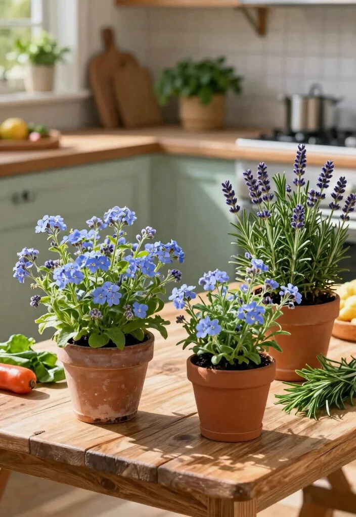 15 Outdoor Flower Pot Ideas That Survive Heat and Forget-Me-Nots - 12. Plant Containers with Herbs and Flowers 1