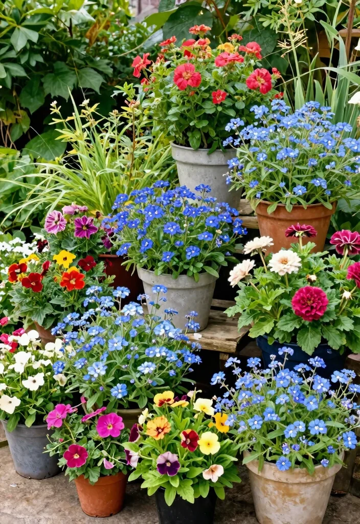 15 Outdoor Flower Pot Ideas That Survive Heat and Forget-Me-Nots - 13. Add Color with Annuals and Perennials 1