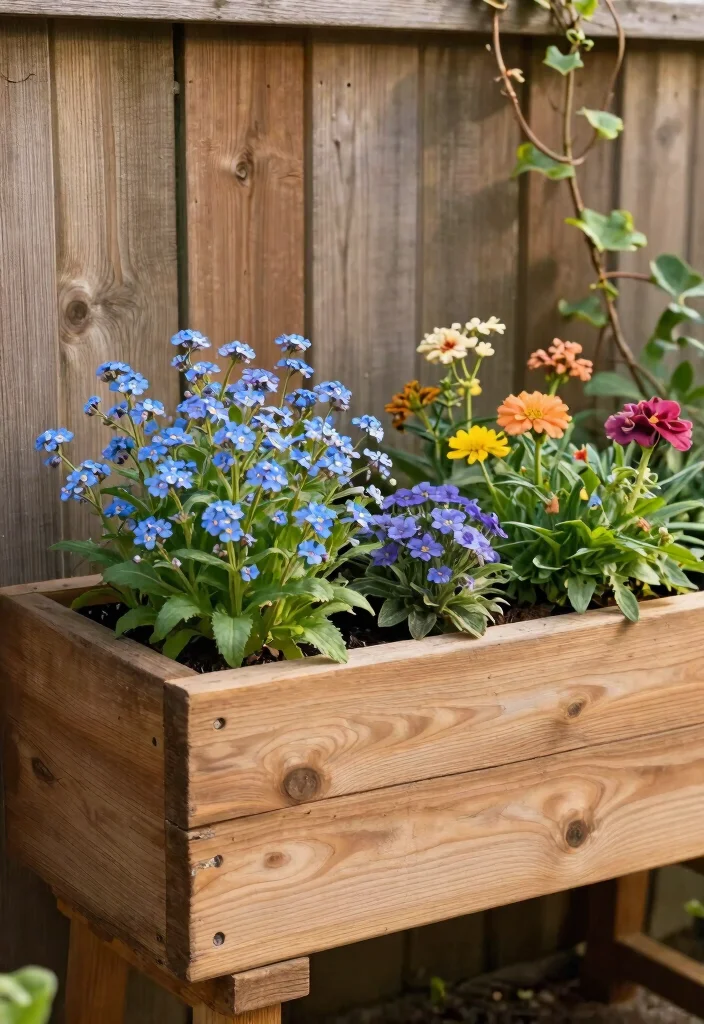 15 Outdoor Flower Pot Ideas That Survive Heat and Forget-Me-Nots - 3. Wooden Planters with Style 1