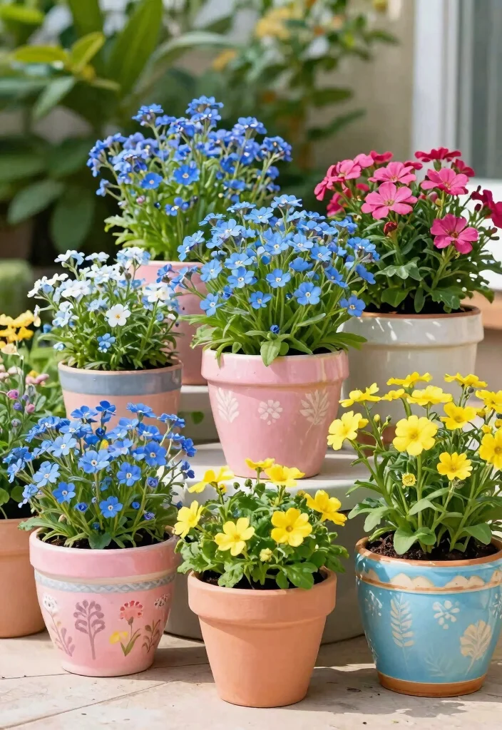15 Outdoor Flower Pot Ideas That Survive Heat and Forget-Me-Nots - 5. Ceramic Pots for Colorful Accents 1