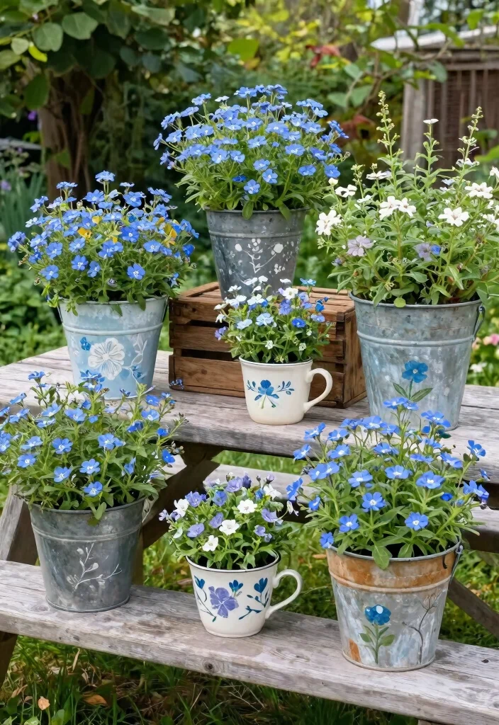 15 Outdoor Flower Pot Ideas That Survive Heat and Forget-Me-Nots - 6. Repurposed Containers: Eco-Friendly Options 1