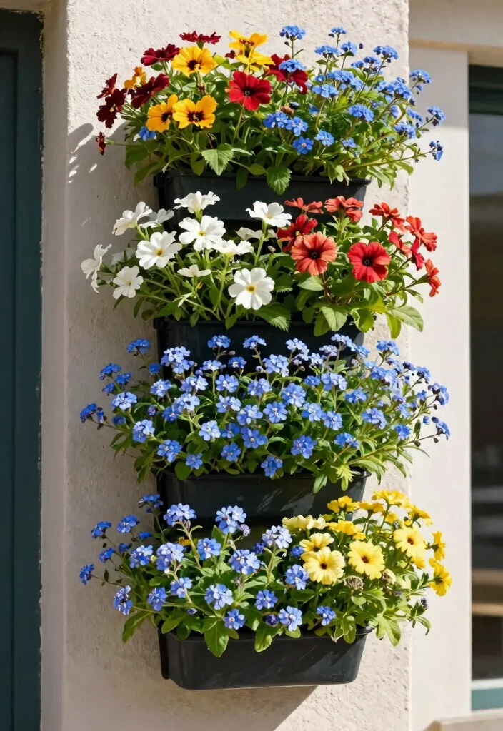 15 Outdoor Flower Pot Ideas That Survive Heat and Forget-Me-Nots - 8. Vertical Wall Planters for Small Spaces 1