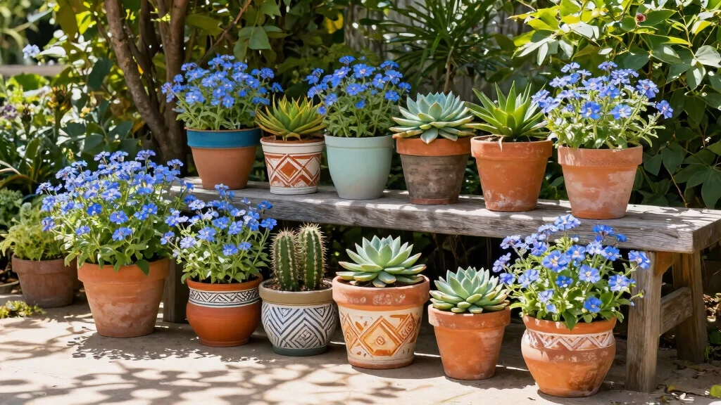 15 Outdoor Flower Pot Ideas That Survive Heat and Forget-Me-Nots