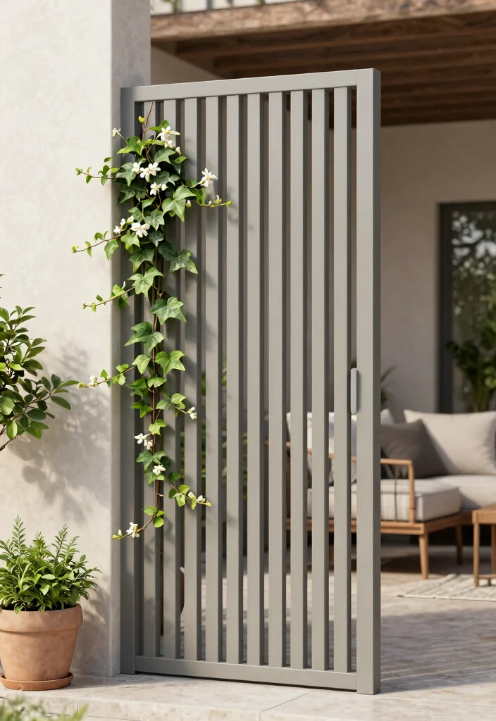 15 Patio Trellis Ideas That Support Heavy Climbing Vines - 10. Vertical Slat Trellis for Contemporary Appeal 1