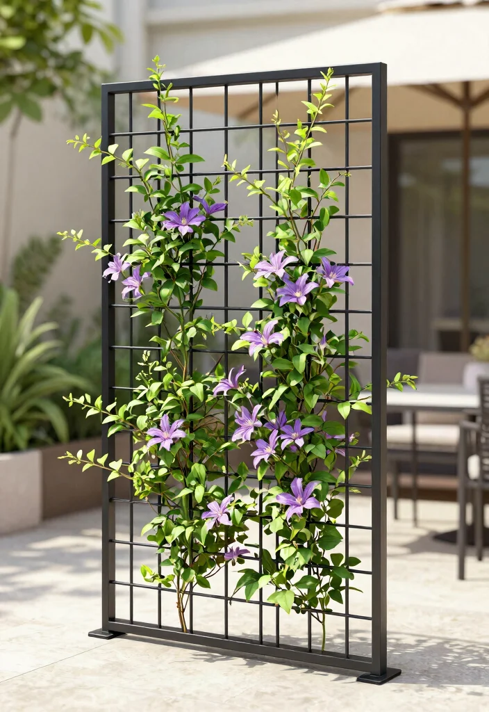15 Patio Trellis Ideas That Support Heavy Climbing Vines - 2. Modern Metal Grid Trellis 1
