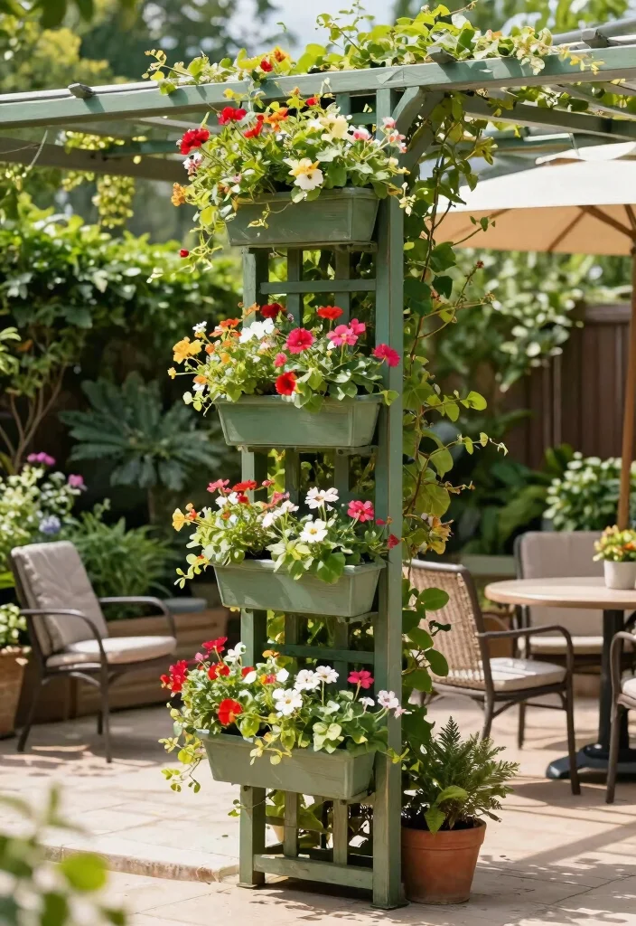 15 Patio Trellis Ideas That Support Heavy Climbing Vines - 9. Freestanding Trellis with Planter Boxes 1