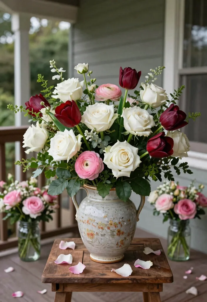 15 Valentine Front Porch Ideas That Don't Look Childish - 1. Elegant Floral Arrangements 1