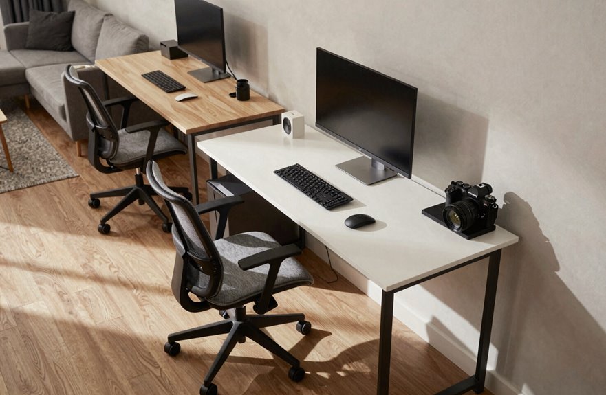 Layout Strategies for the Perfect Work-From-Home Office Design 6 central desk north south light layered lighting