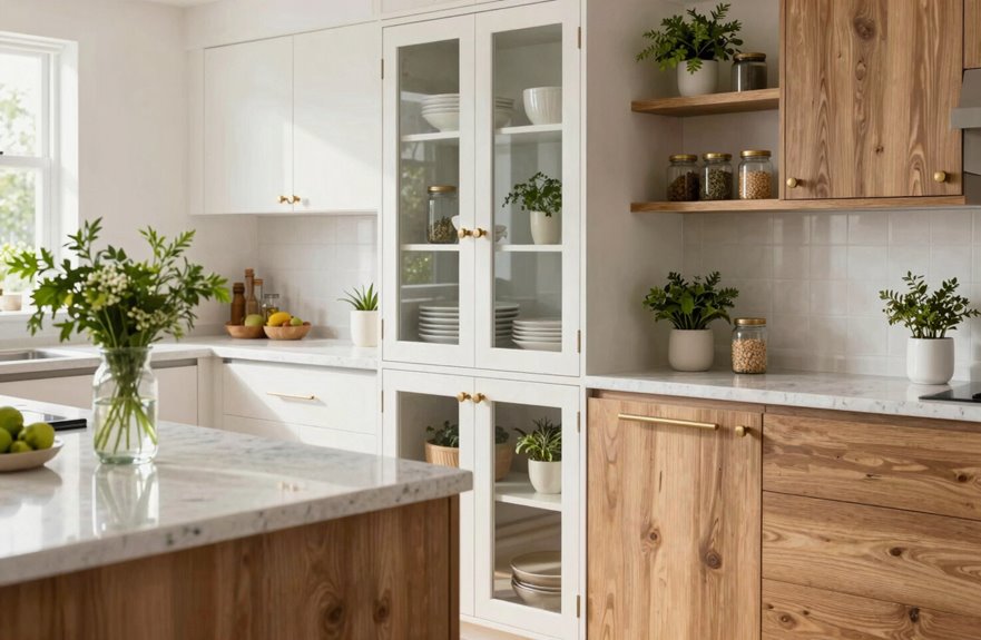7 Ways to Update Kitchen Cabinets Without Painting 6 clear cabinets need decluttering greenery
