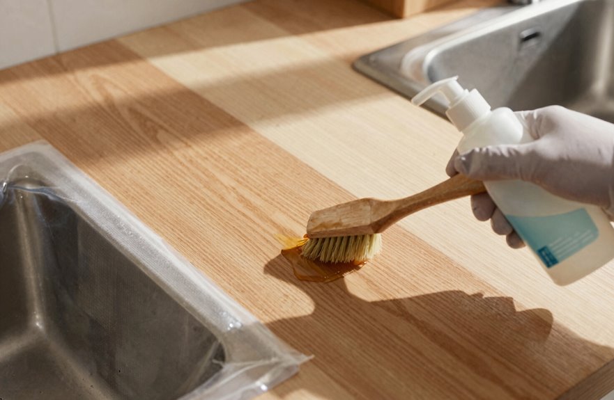 How to Restain Your Kitchen Cabinets in 5 Essential Steps 3 gel remover strips old finish successively