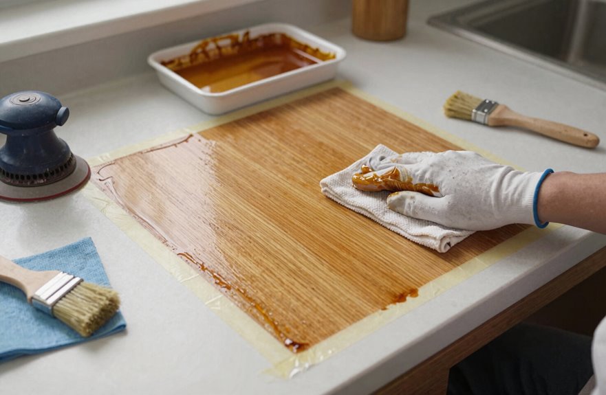 How to Restain Your Kitchen Cabinets in 5 Essential Steps 5 gel stain layered polyurethane sealant