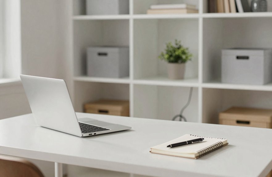 ruthlessly decluttered desk purge wall to wall